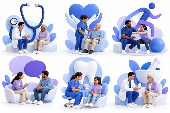 Illustration of different healthcare professional roles using generic figures and role symbols