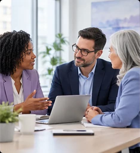People discussing service coordination in a professional setting