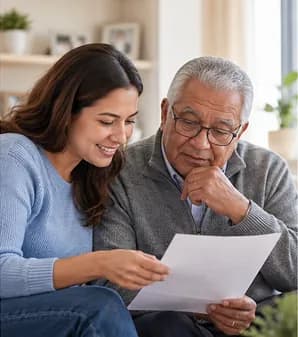 Family member helping an older relative read a letter