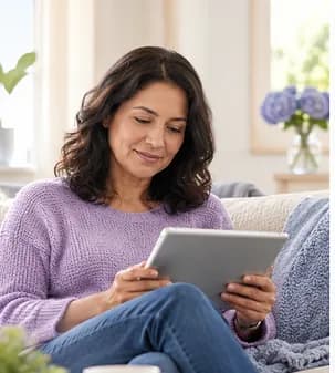 Person reading general information on a tablet at home