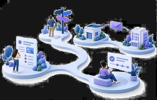 Illustration of information moving between independent organizations along a care-related pathway