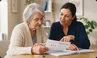 Caregiver going through information with an older woman